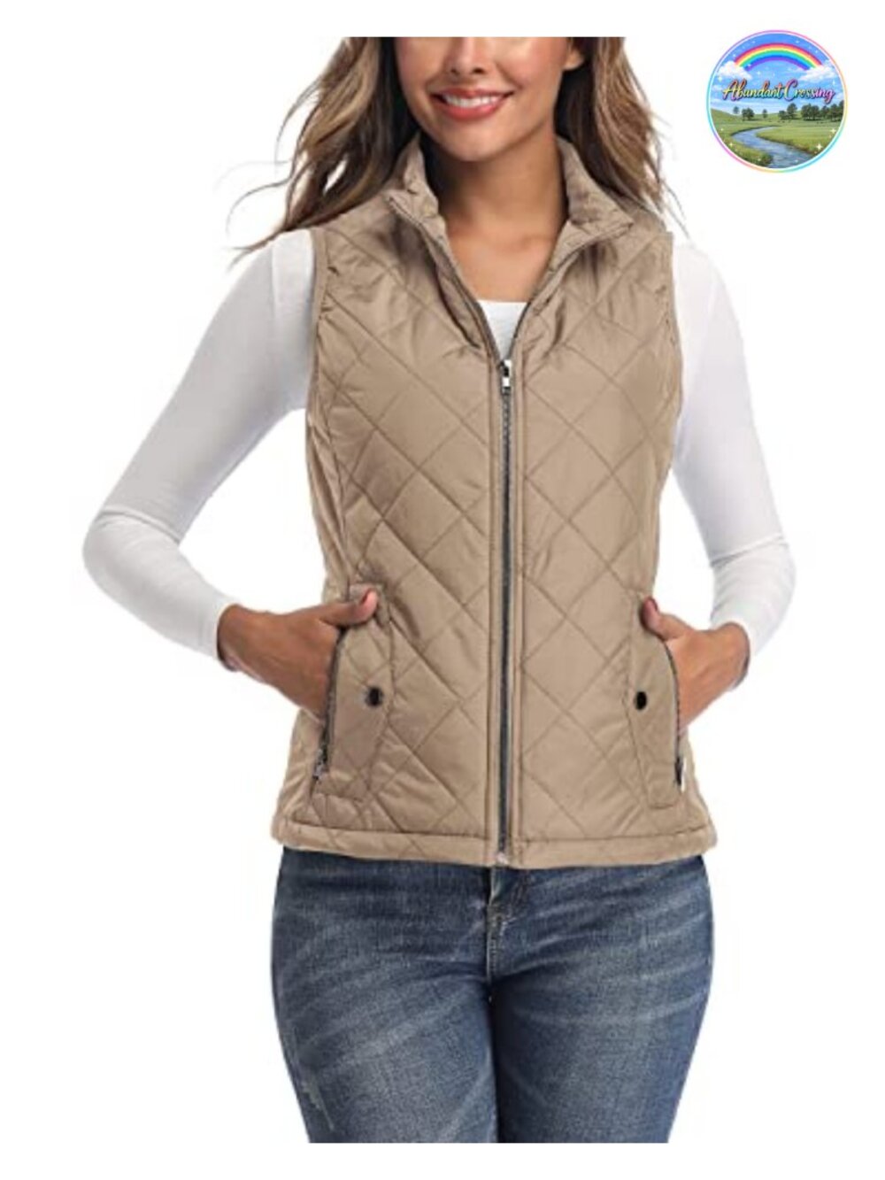 Quilted Puffer Vest Lightweight Packable Zip Front Womens Layering